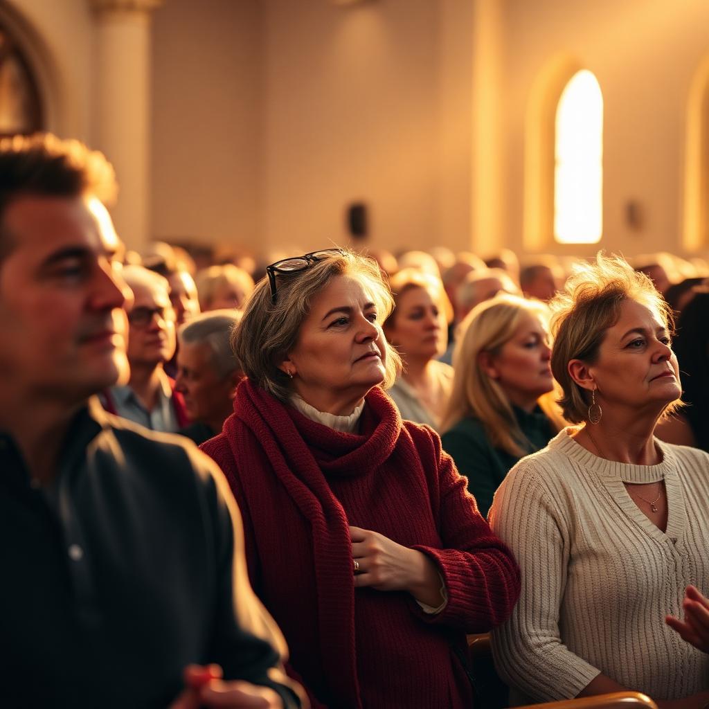 Comunidade reunida durante a missa ouvindo a homilia